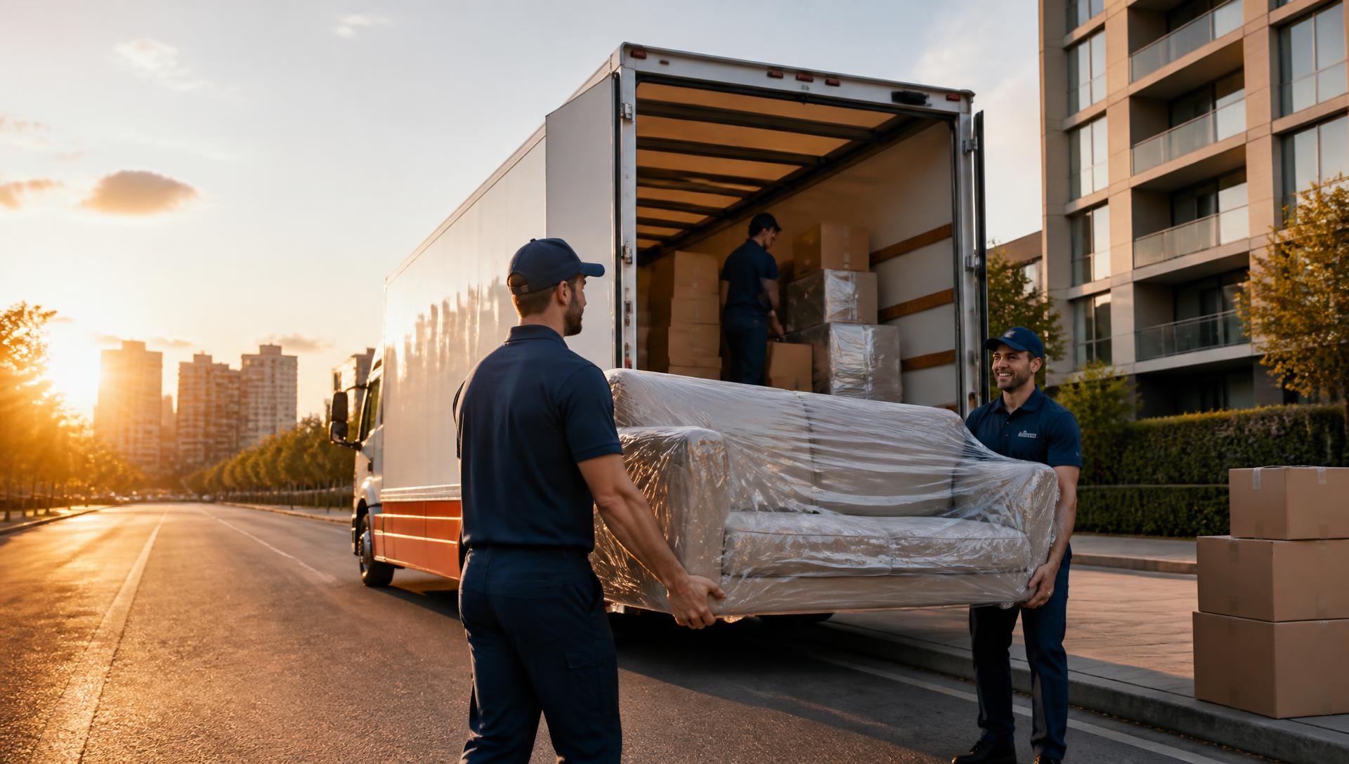 Professional Sahu Packers and Movers team carefully loading wrapped furniture into a clean modern truck in Bhopal